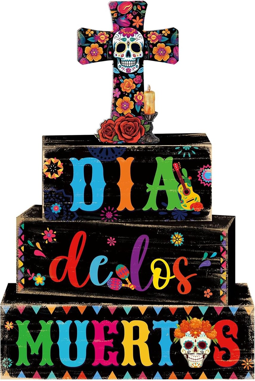 4 Pcs Day of The Dead Table Decorations Day of The Dead Centerpiece for Table Dia De Los Muertos Tiered Tray Decor